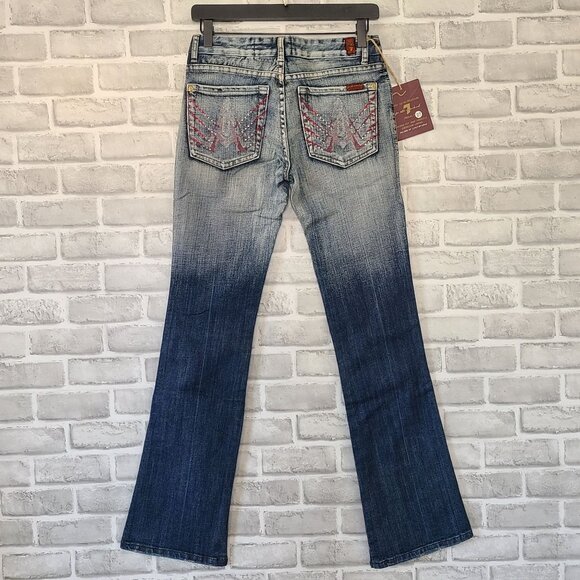 7 For All Mankind Embroidered Bootcut Ombre Jeans NEW 27 Blue Denim Wash - Picture 2 of 12